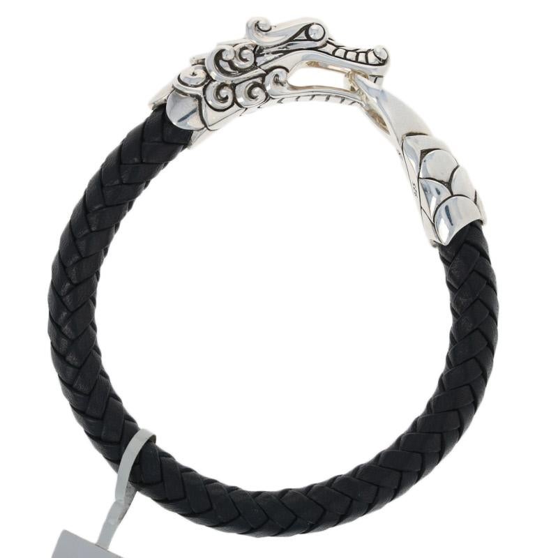 John Hardy Legends Naga Black Leather Bracelet, Sterling Designer 1