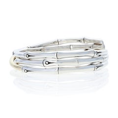John Hardy Sterling and 1/3 18k Gold Bracelet, 925 Three-Row Bamboo Flex Cuff