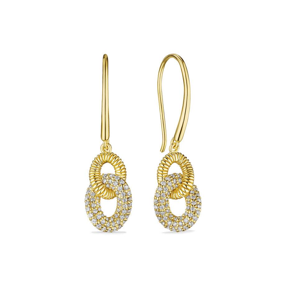 Round Cut NEW / Judith Ripka / Eternity Link Earrings in Solid 18K Gold & Diamond For Sale