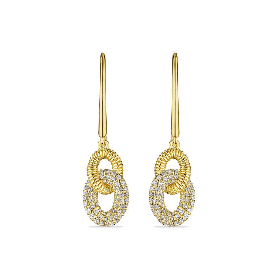 Women's NEW / Judith Ripka / Eternity Link Earrings in Solid 18K Gold & Diamond For Sale