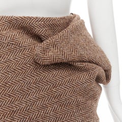 new JUNYA WATANABE 1999 brown herringbone tweed wrap bustle asymmetric skirt S
