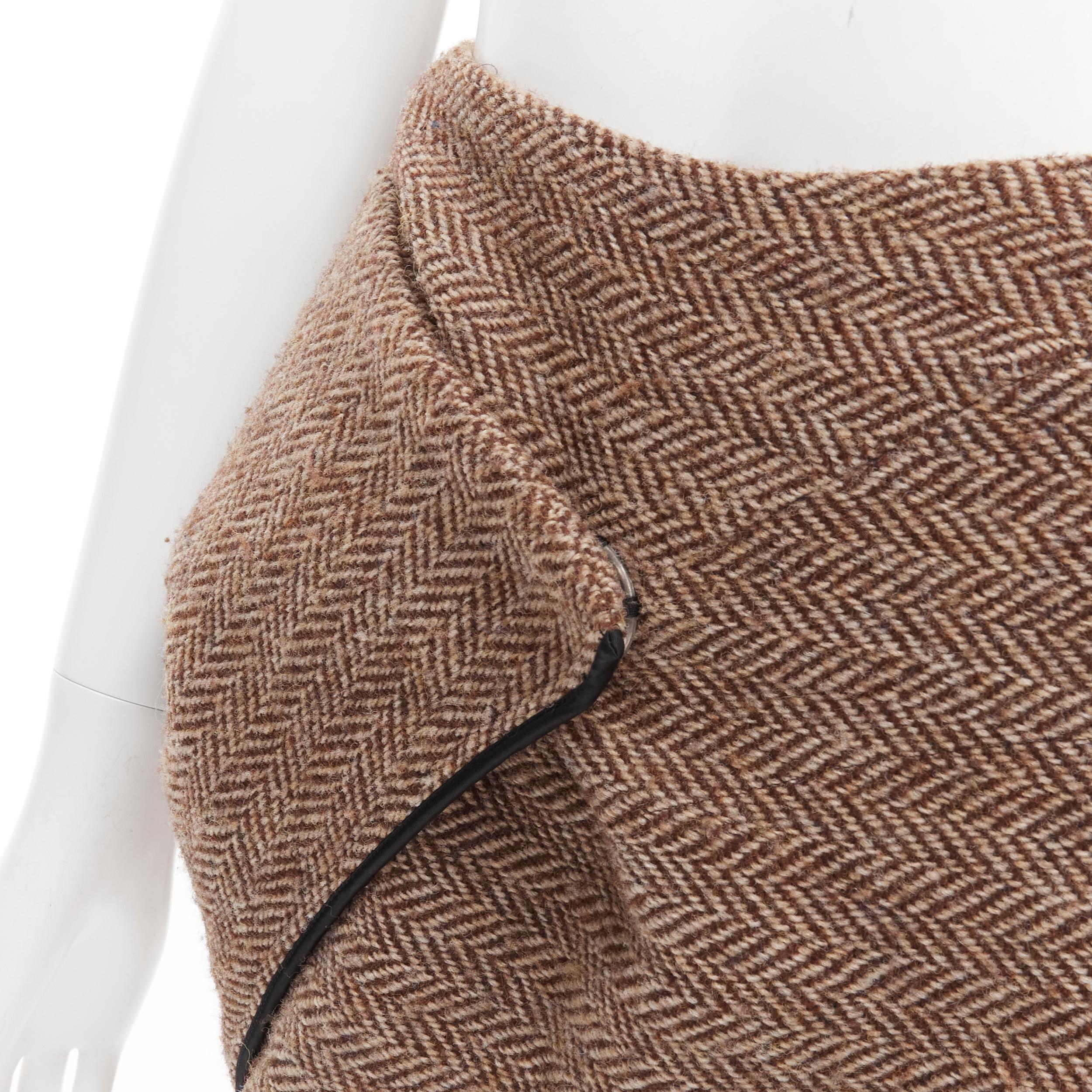 Women's new JUNYA WATANABE 1999 brown herringbone tweed wrap bustle asymmetric skirt S