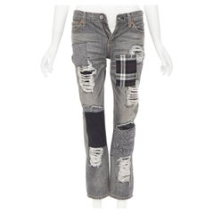new JUNYA WATANABE 2011 mixed patchwork distressed straight leg cropped jeans XS