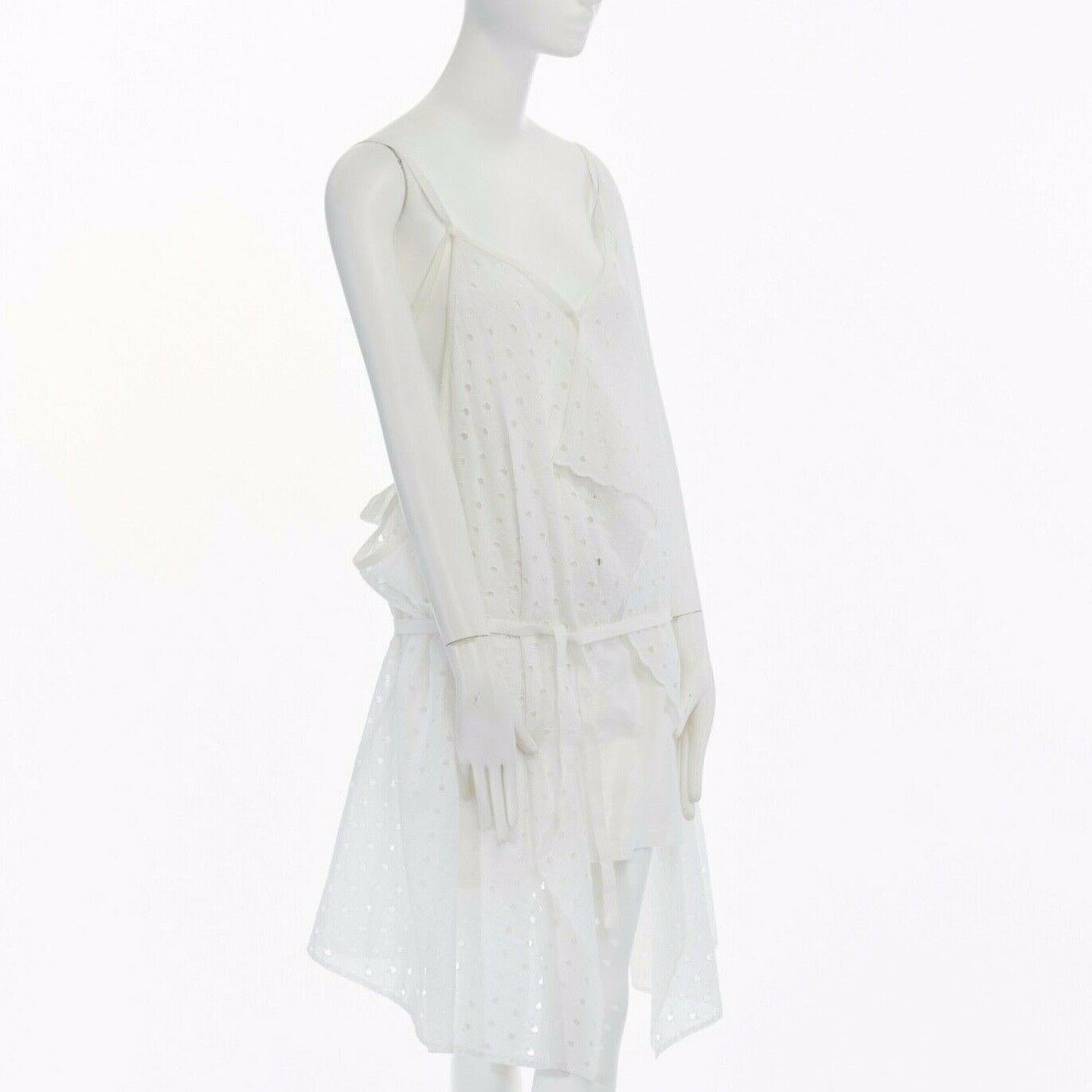 Women's new JUNYA WATANABE 2011 white embroidery anglais open draped front vest dress S