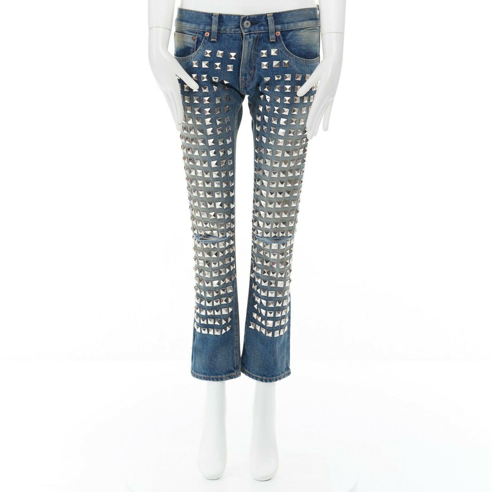 new JUNYA WATANABE punk silver studded low rise straight washed jeans pants  XS For Sale at 1stDibs