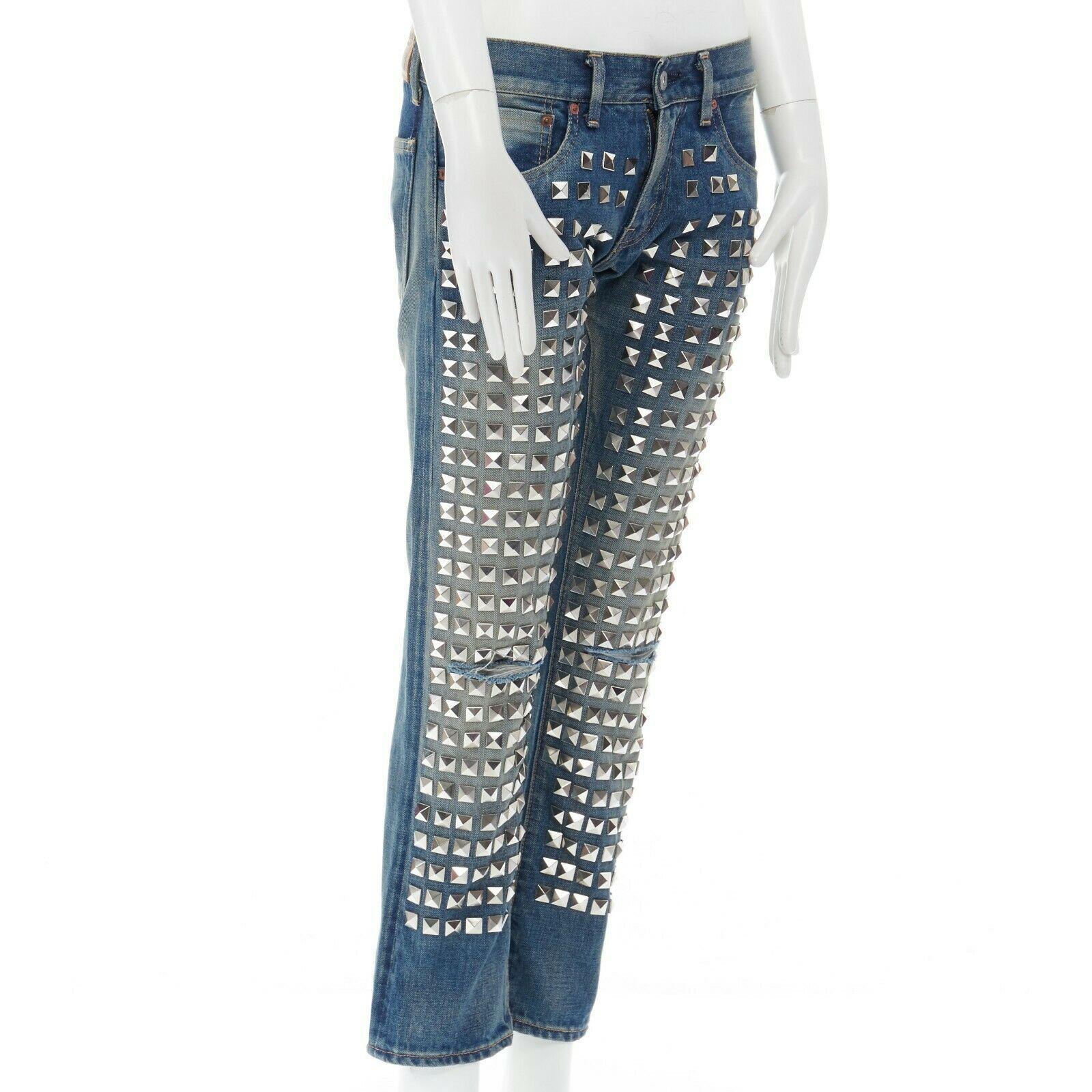low rise studded jeans