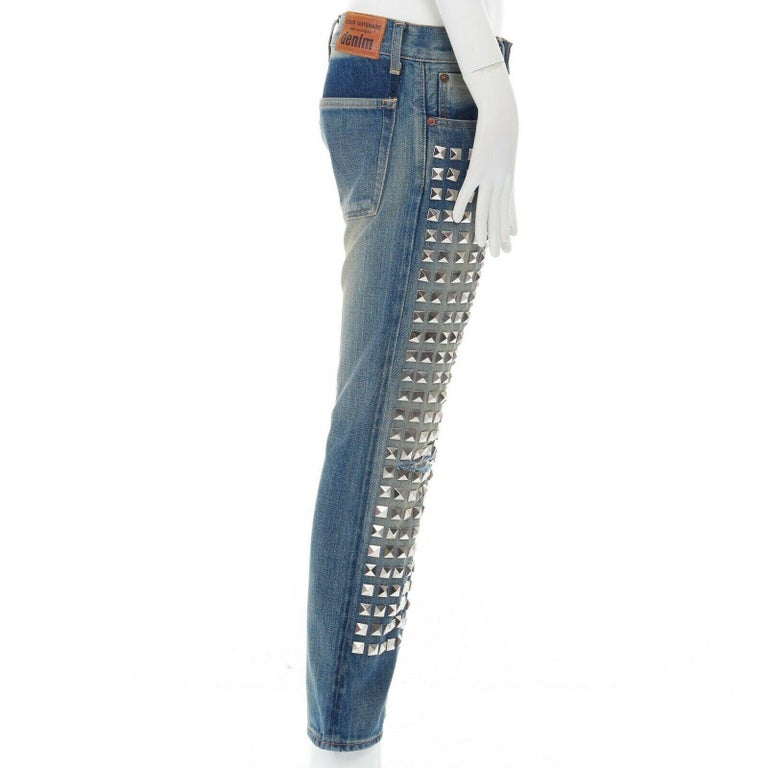 Jeans Junya Watanabe Taille 6 - Noir Avec Détails Cloutés Argent Et Découpes - Occasion Parfait état