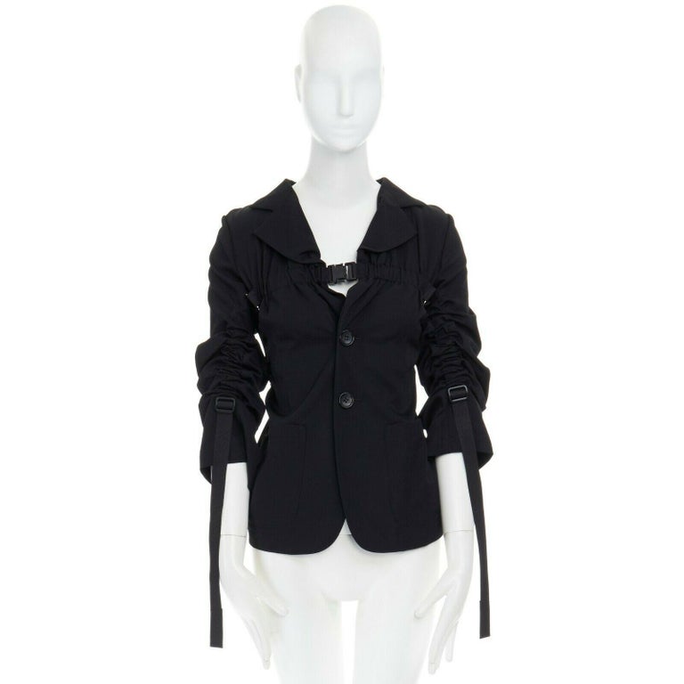 Junya Watanabe black parachute jacket with harness straps and open back —  spring 2003 - V A N II T A S