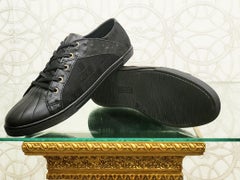 NEW JUST CAVALLI BLACK LEATHER SNEAKERS w/OSTRICH DETAILS 46 - 13