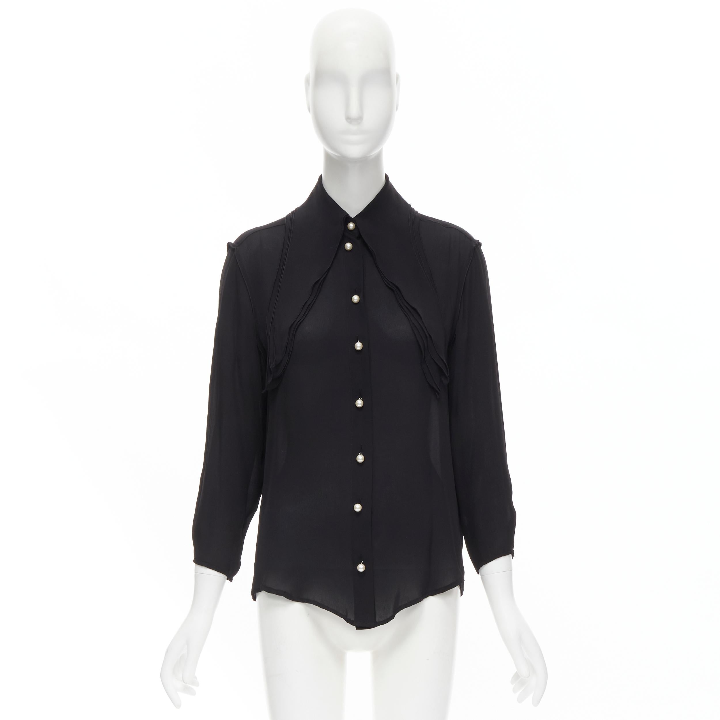 new JW ANDERSON black silk pearl button layered collar blouse shirt UK8 S For Sale 2