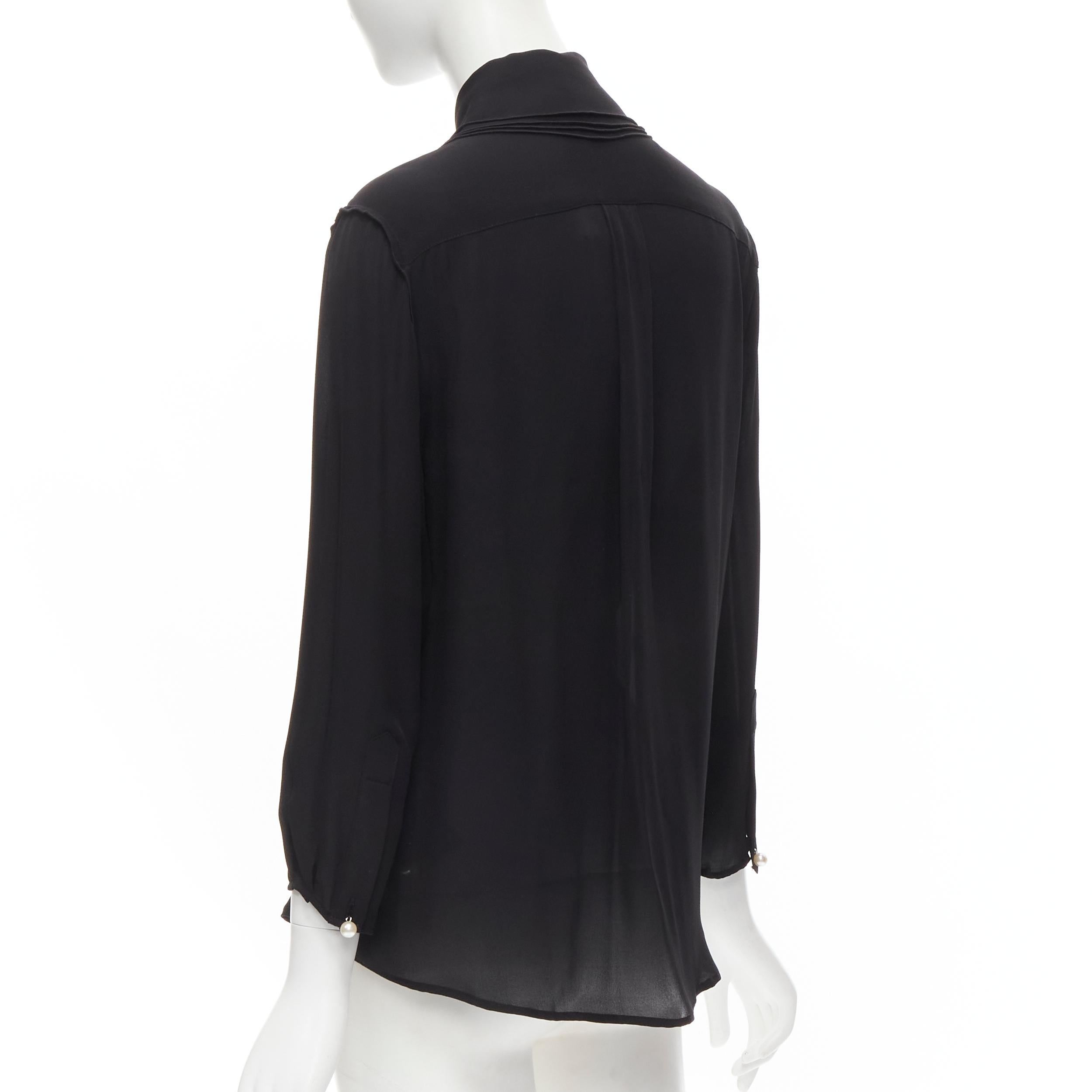 Black new JW ANDERSON black silk pearl button layered collar blouse shirt UK8 S For Sale