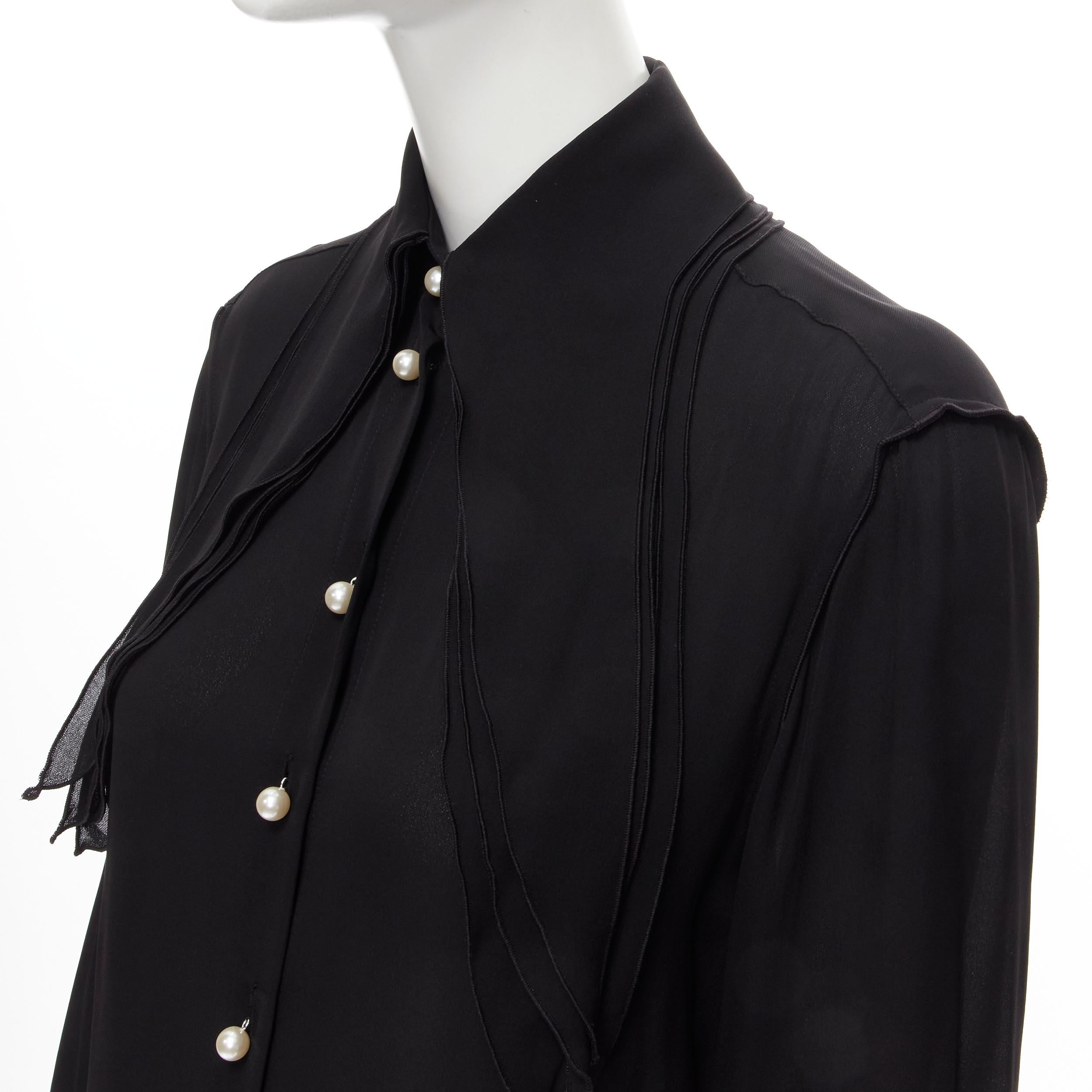 new JW ANDERSON black silk pearl button layered collar blouse shirt UK8 S In New Condition For Sale In Hong Kong, NT