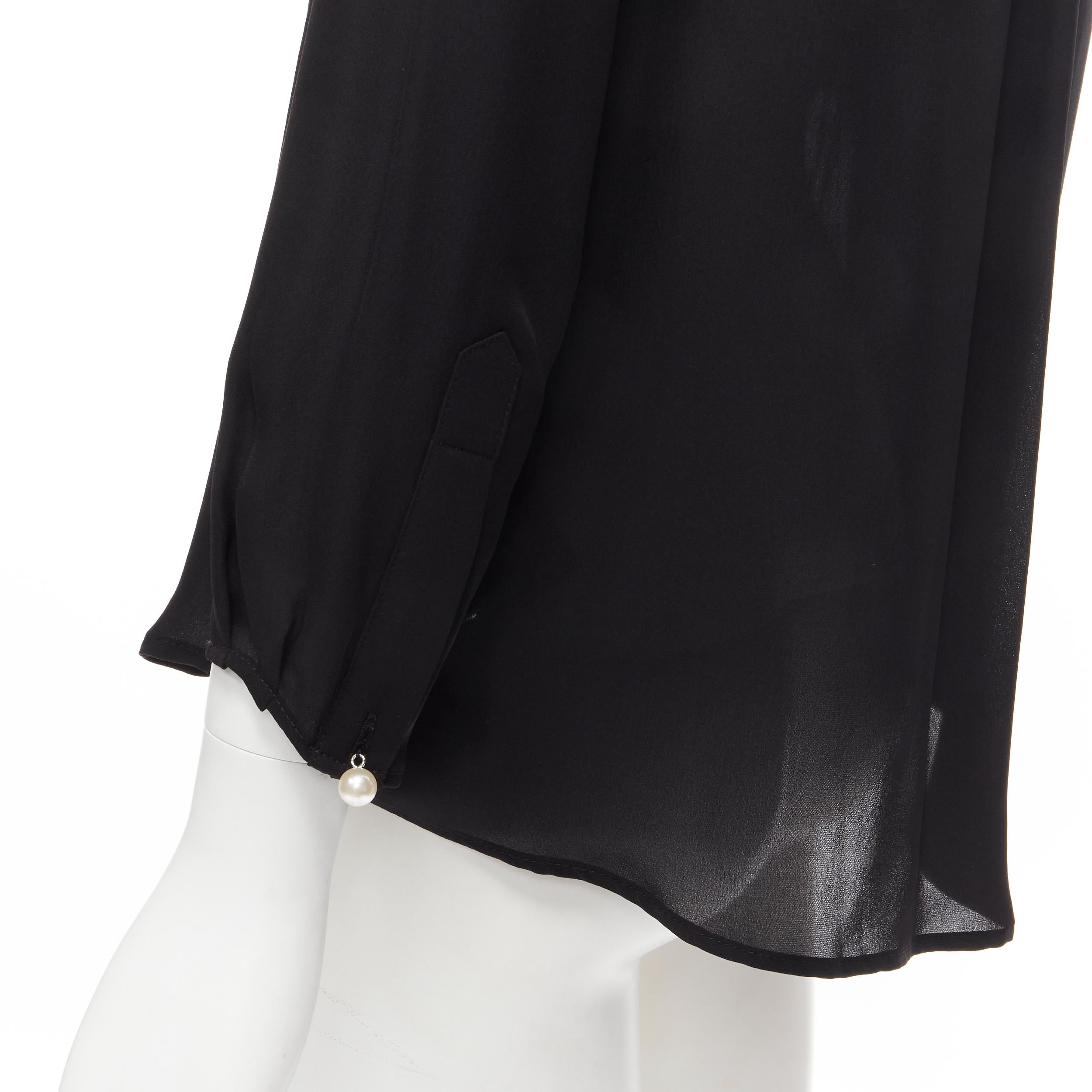 Women's new JW ANDERSON black silk pearl button layered collar blouse shirt UK8 S For Sale