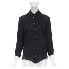 new JW ANDERSON black silk pearl button layered collar blouse shirt UK8 S