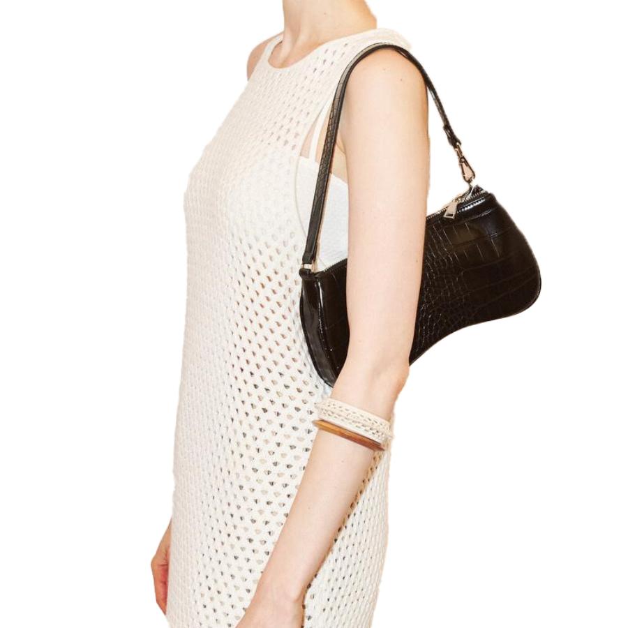 New JW PEI Black Women's Eva Crocodile Pattern Vegan Leather Shoulder Bag 1