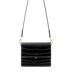New JW PEI Black Women's Mini Flap Crocodile Pattern Vegan Leather Crossbody Bag
