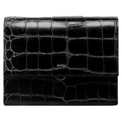 New JW PEI Black Women's Mini Flap Crocodile Pattern Vegan Leather Crossbody Bag