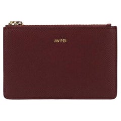 New JW PEI Burgundy Quinn Zipped Vegan Leather Card Holder Wallet