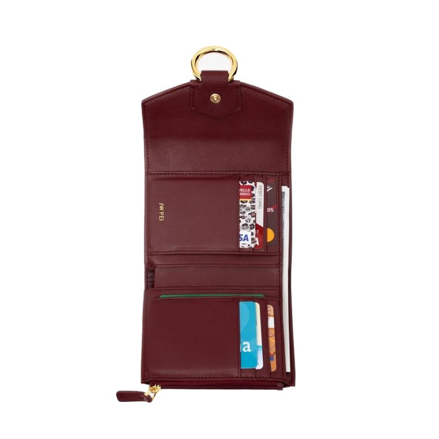 Women's New JW PEI Burgundy Stella Grained Vegan Leather Trifold Wallet For Sale