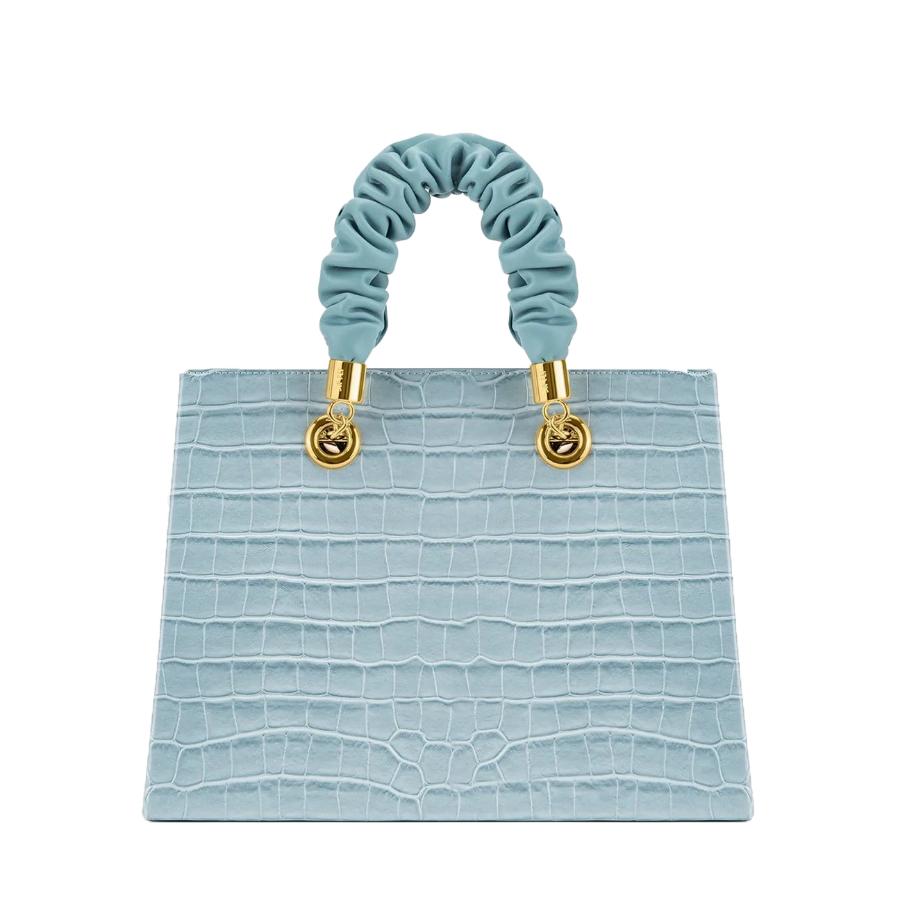 Women's New JW PEI Ice Blue Ella Crocodile Pattern Vegan Leather Top Handle Handbag For Sale