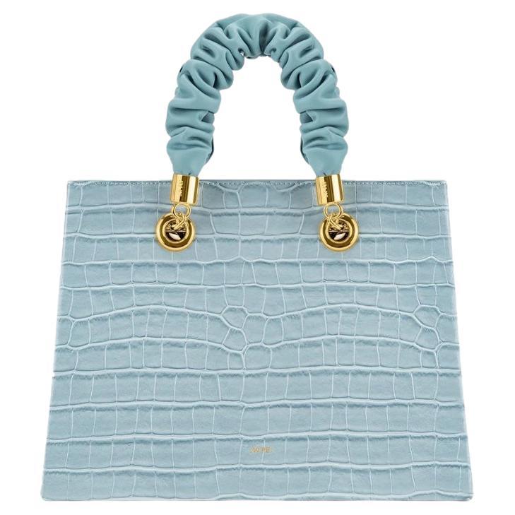 New JW PEI Ice Blue Ella Crocodile Pattern Vegan Leather Top Handle Handbag For Sale