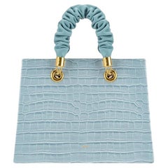 New JW PEI Ice Blue Ella Crocodile Pattern Vegan Leather Top Handle Handbag