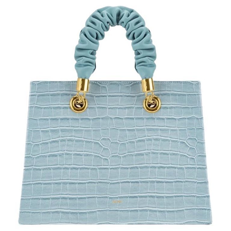 New JW PEI Ice Blue Ella Crocodile Pattern Vegan Leather Top Handle