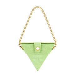 New JW PEI Lime Green Triangle Mini Box Lizard Pattern Vegan Leather Shoulder Ba