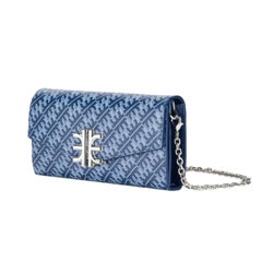 New JW PEI Navy FEI Monogram Chain Clutch Crossbody Bag