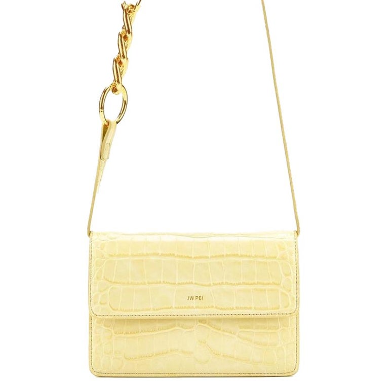 New JW PEI Yellow Julia Chain Crocodile Pattern Vegan Leather Crossbody