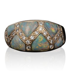 Kabana Opal and Diamond Ring, 14 Karat Yellow Gold