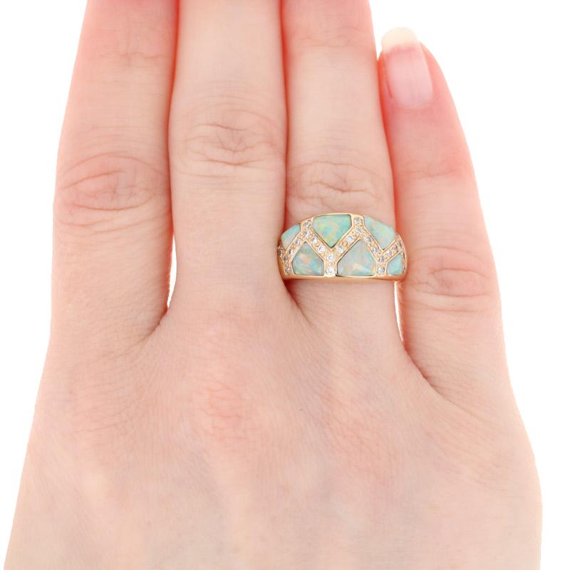 Kabana Opal and Diamond Ring, 14 Karat Yellow Gold In New Condition In Greensboro, NC