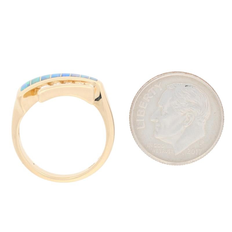Kabana Opal and Diamond Ring, 14 Karat Yellow Gold Round Cut .13 Carat 1