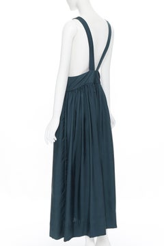 new KALITA Zephyr dark emerald green V-neck cross strap back 100% silk dress XS
