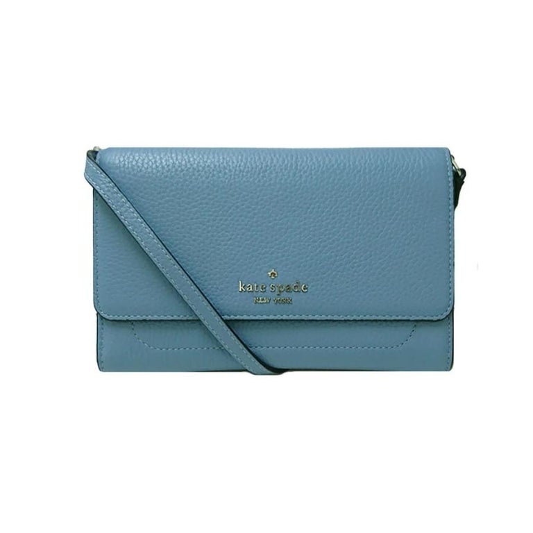 NEW Kate Spade Dusty Blue Harlow Pebbled Wallet on a String Crossbody