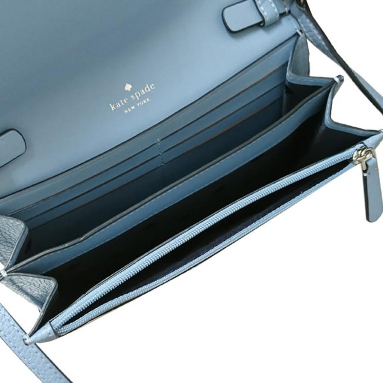 NEW Kate Spade Dusty Blue Harlow Pebbled Wallet on a String Crossbody