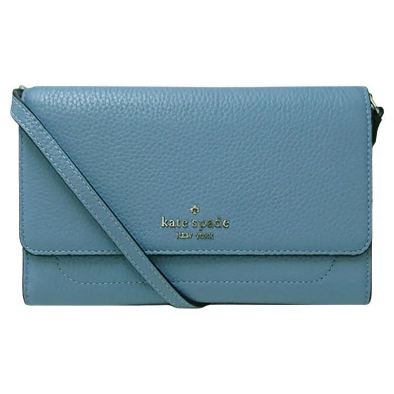 NEW Kate Spade Dusty Blue Harlow Pebbled Wallet on a String Crossbody