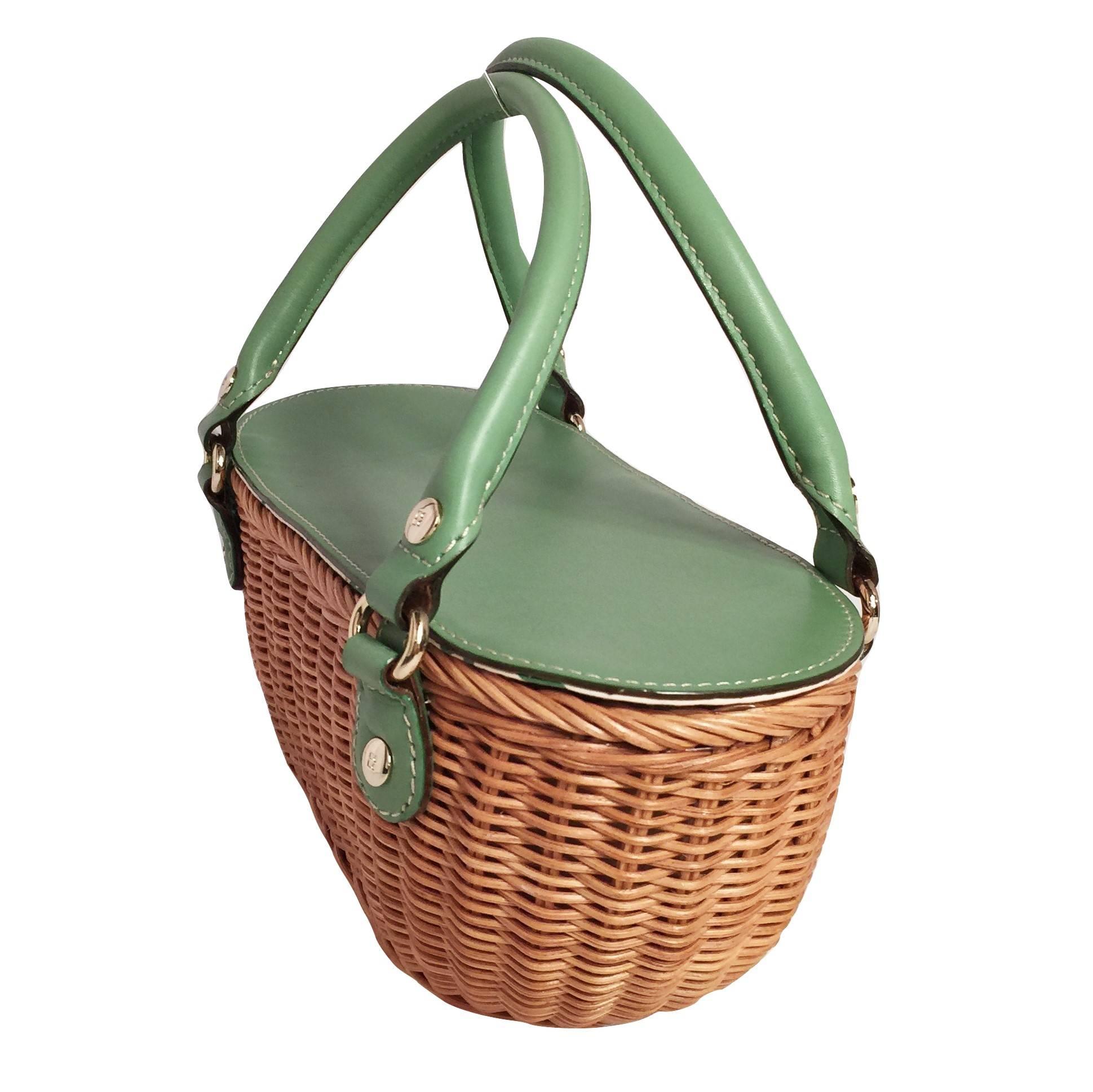 New Kate Spade Her Rare Medium Collectible Spring 2005 Green Wicker Basket Bag  8