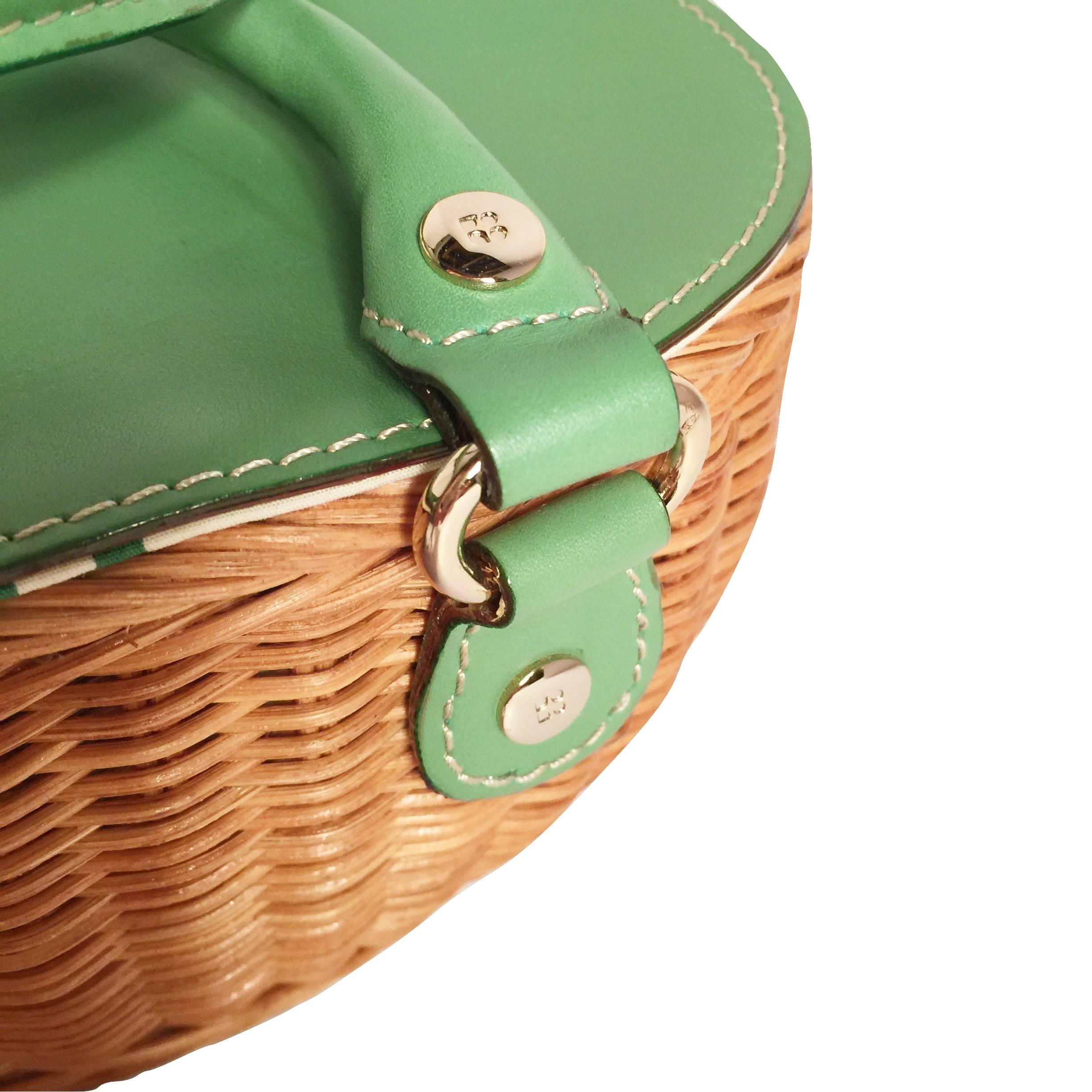 New Kate Spade Her Rare Medium Collectible Spring 2005 Green Wicker Basket Bag  9