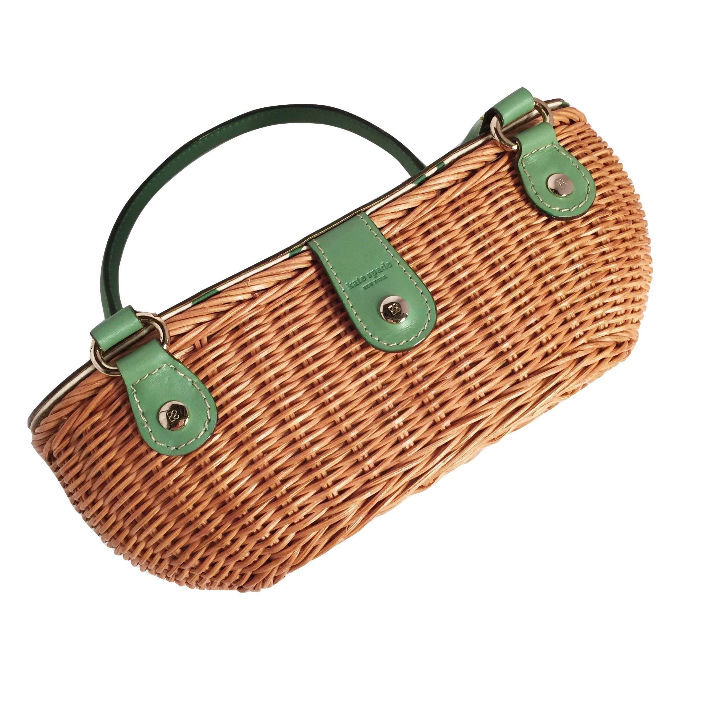 New Kate Spade Her Rare Medium Collectible Spring 2005 Green Wicker Basket Bag  2