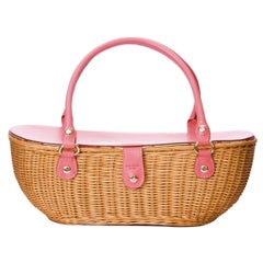 New Kate Spade Medium Her Spring 2005 Final Collection Pink Wicker Basket Bag
