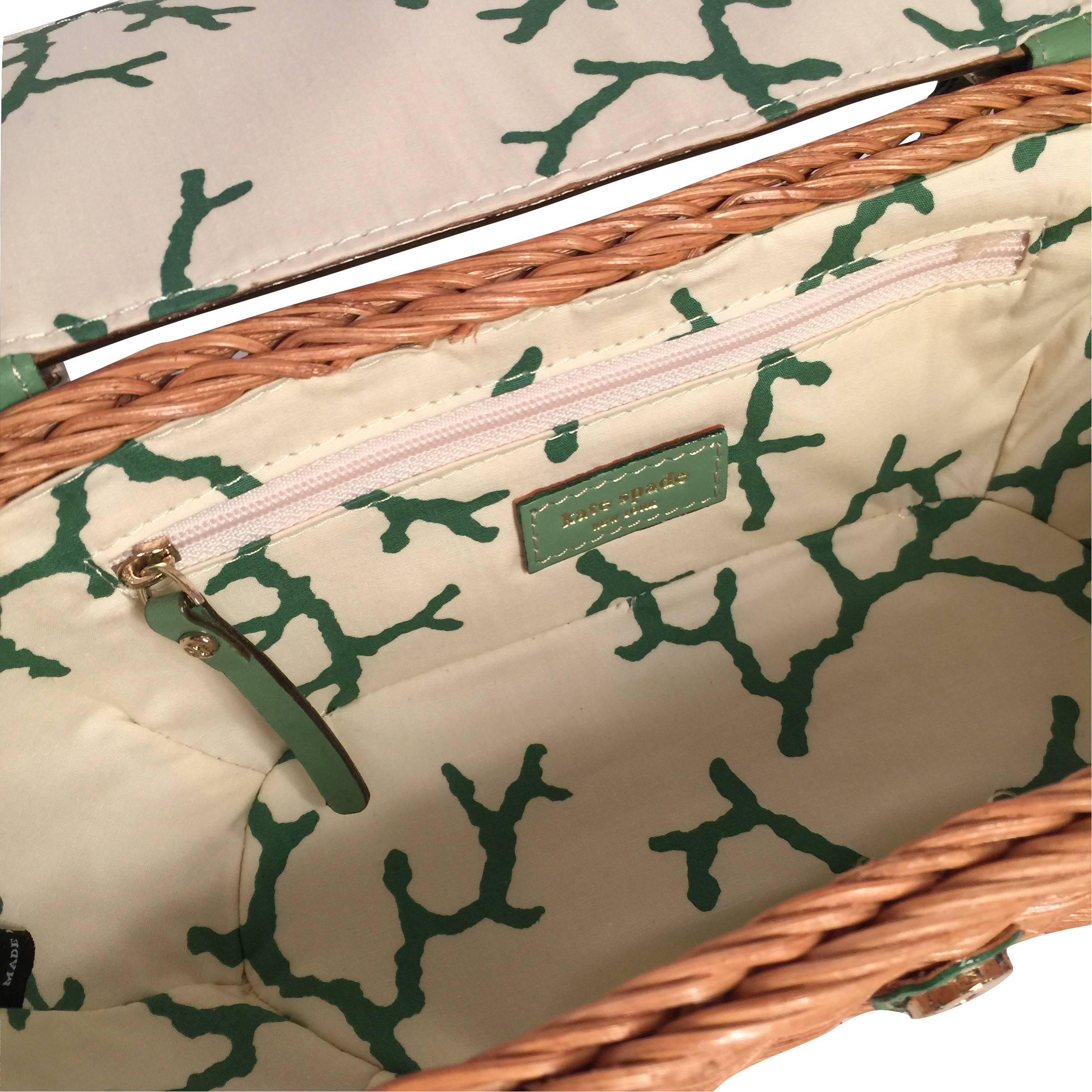 New Kate Spade Her Rare Large Collectible Spring 2005 Green Wicker Basket Bag 6