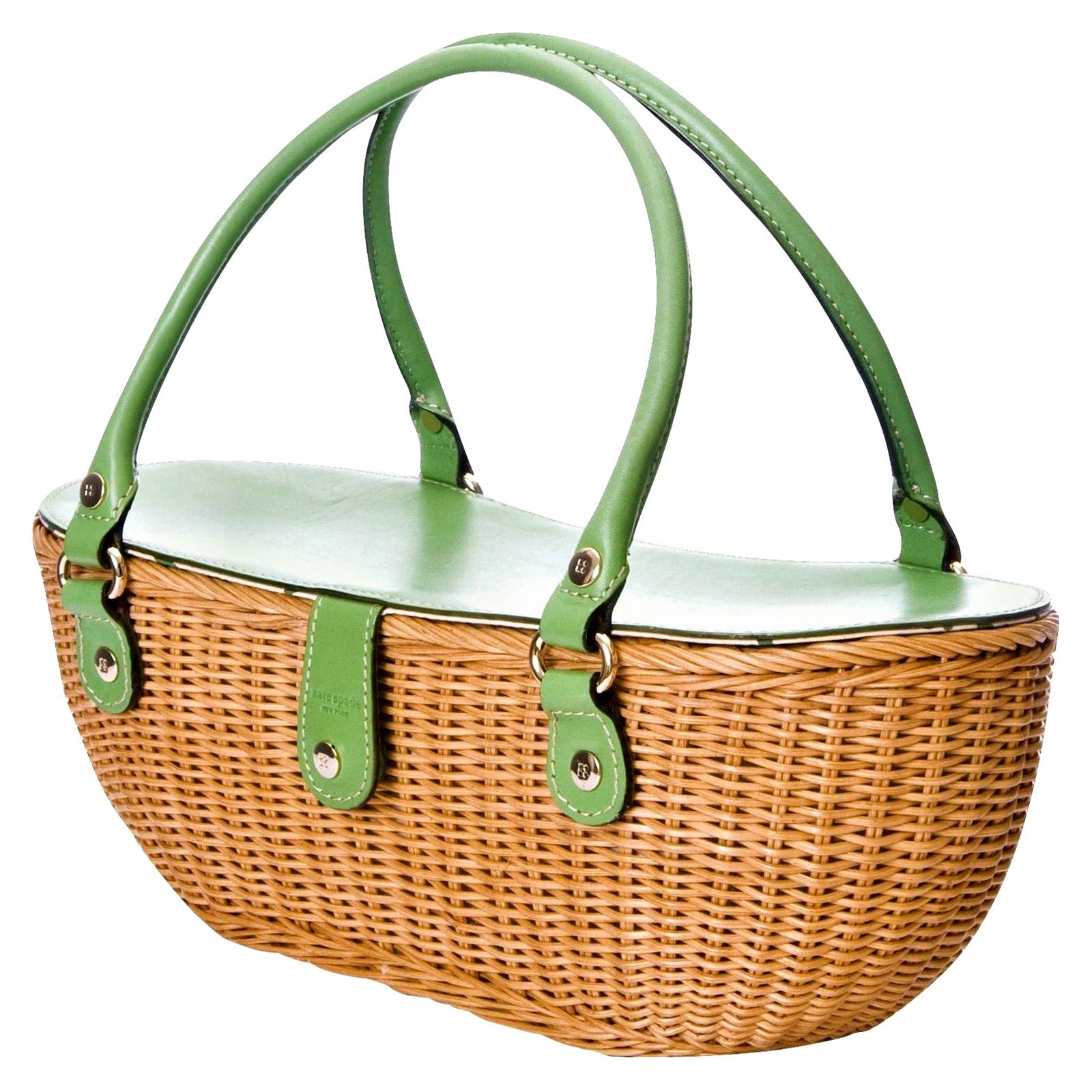 Kate Spade Wicker Bag
Very Rare 
From Her Spring 2005 Collection
DESIGNED BY KATE SPADE
This is the last collection before she sold her brand to Neiman Marcus
Impossible to Find Brand New
* Beautiful Lacquered Woven Wicker
* Gold Hardware
* One