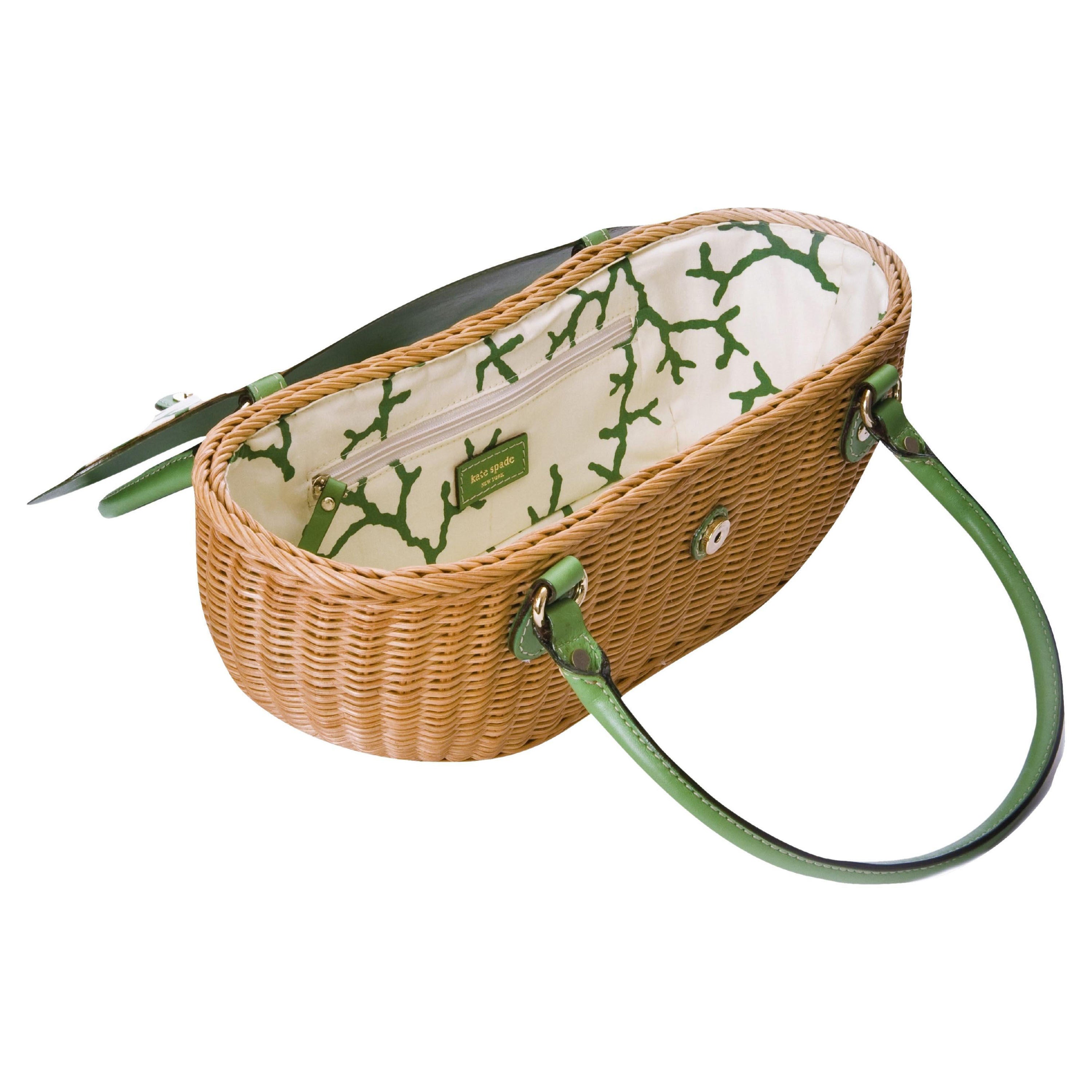 New Kate Spade Her Rare Large Collectible Spring 2005 Green Wicker Basket Bag
