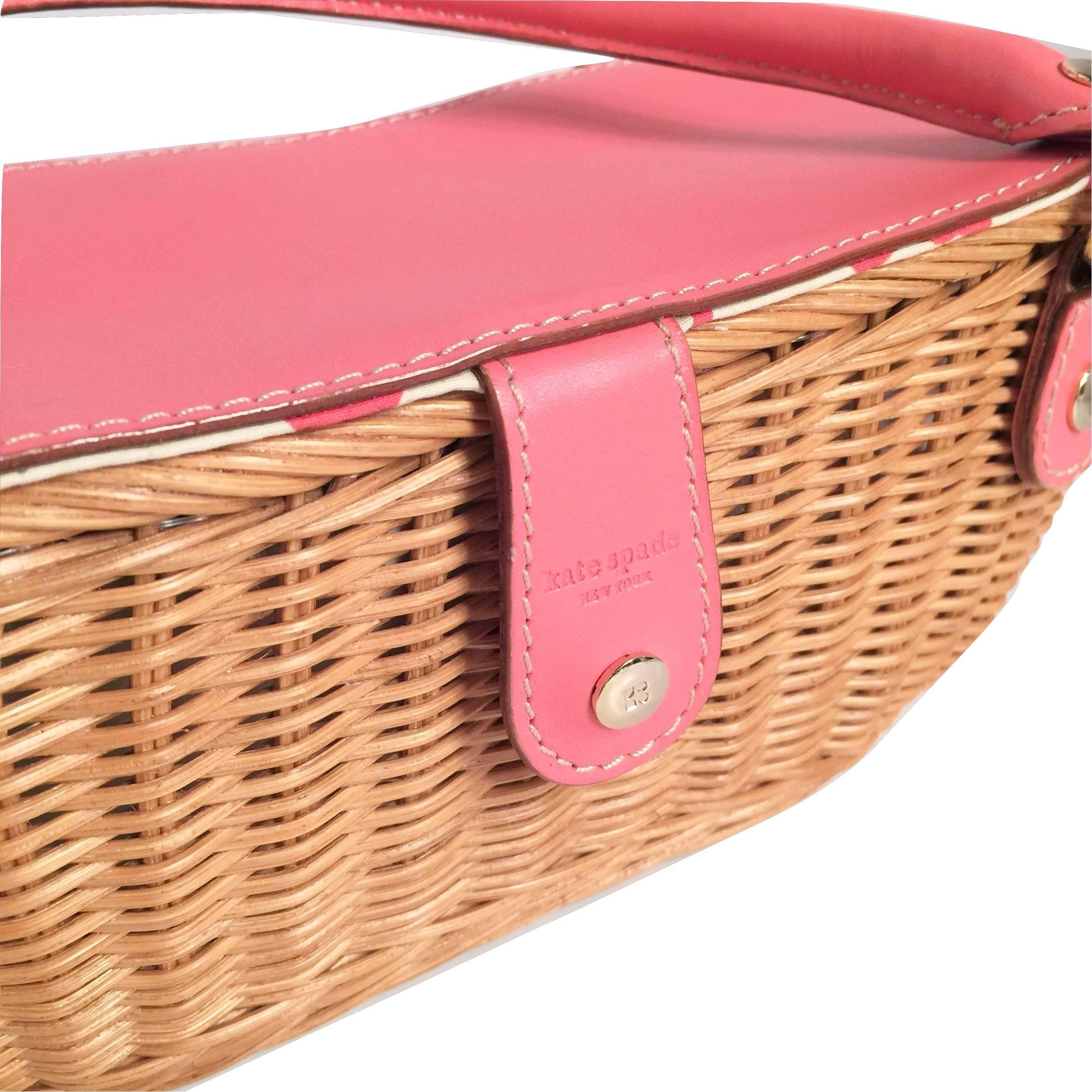 New Kate Spade Her Rare Large Collectible Spring 2005 Pink Wicker Basket Bag 6