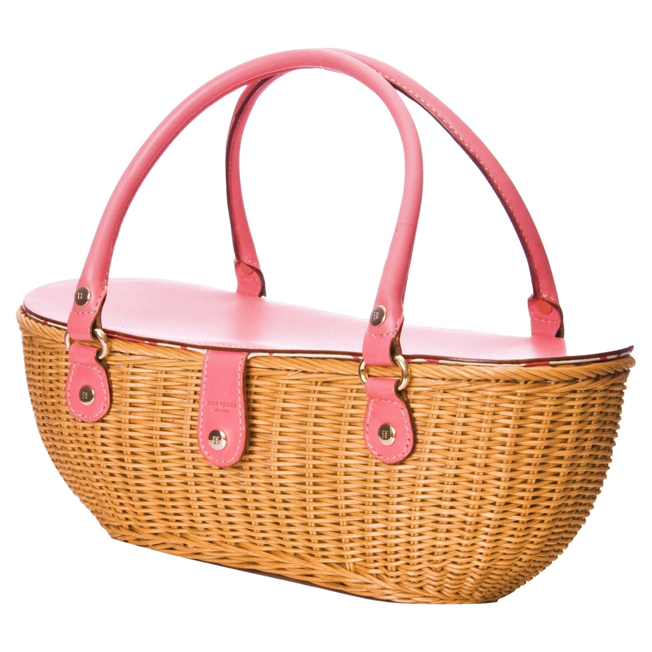 Orange New Kate Spade Her Rare Large Collectible Spring 2005 Pink Wicker Basket Bag For Sale