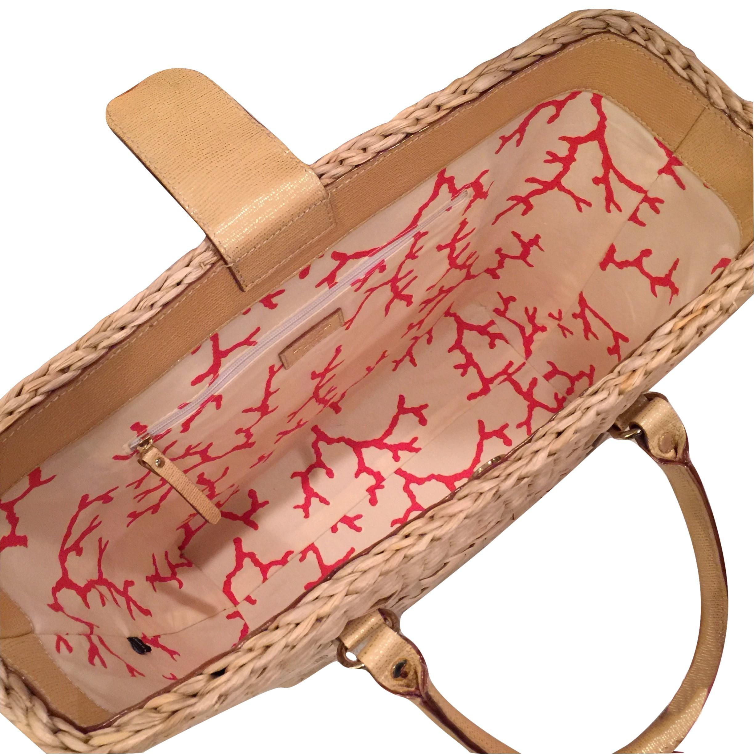 Brown New Kate Spade Her Rare Large Collectible Spring 2005 Wicker Tote Bag For Sale