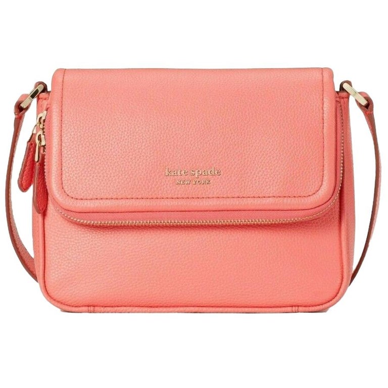 NEW Kate Spade Pink Peach Melba Run Around Large Flap Leather Crossbody