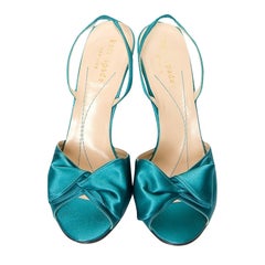 New Kate Spade Spring 2005 Collection Teal Satin Heels Size 6