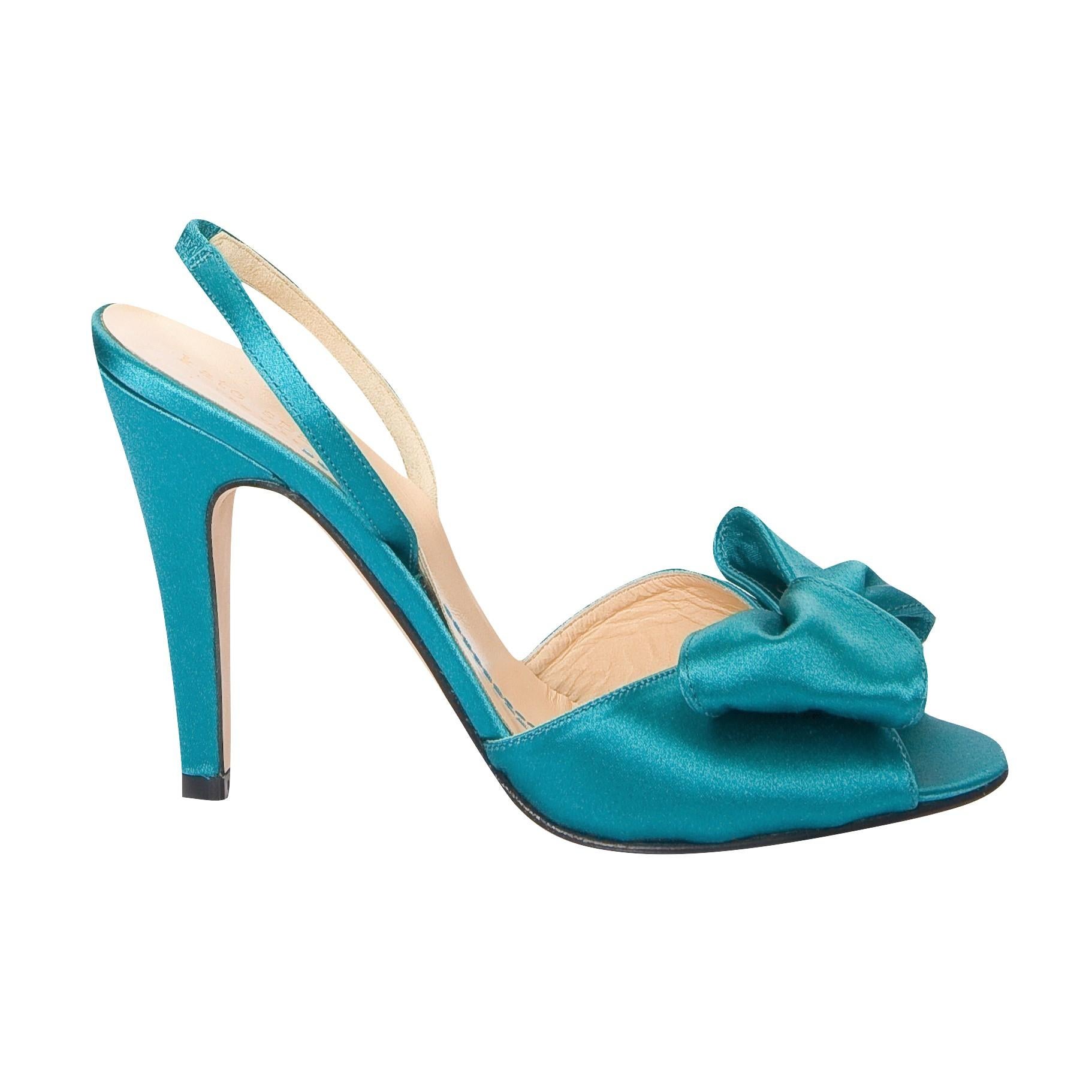 Grigio New Kate Spade Spring 2005 Collection Teal Satin Heels Taglia 6 in vendita